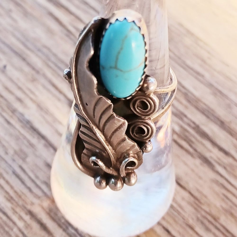 Native American turquoise ring 925 Sterling signed